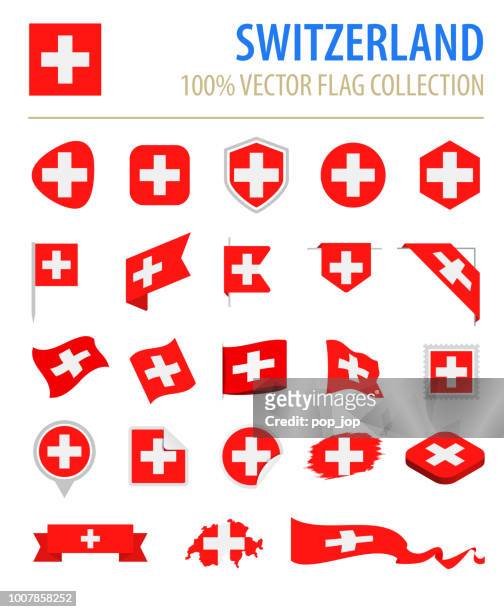 schweiz - flagge flache vector icons - schweiz stock-grafiken, -clipart, -cartoons und -symbole