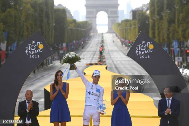 Podium / Pierre Latour of France and Team AG2R La Mondiale White Best Young Jersey / Arc De Triomphe / during the 105th Tour de France 2018, Stage 21...