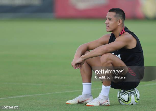 Alexis Sanchez of Manchester United in action during a training session as part of their pre-season tour of the USA at Barry University on July 30,...