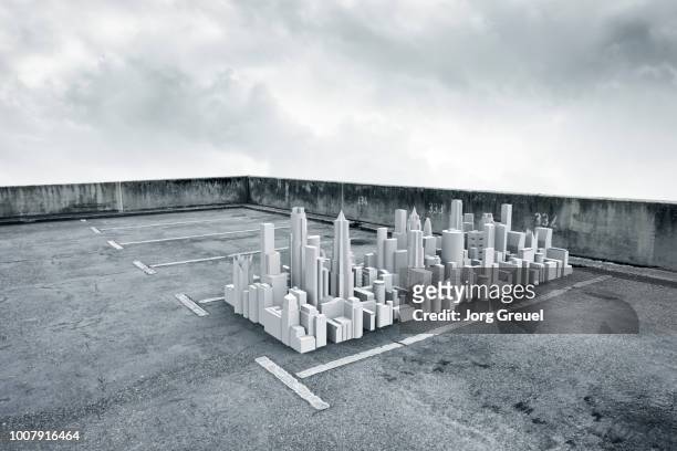 Model of city in parking lot