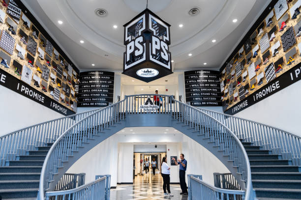 General view of the entrance to the I Promise School on July 30, 2018 in Akron, Ohio. The School is a partnership between the LeBron James Family...