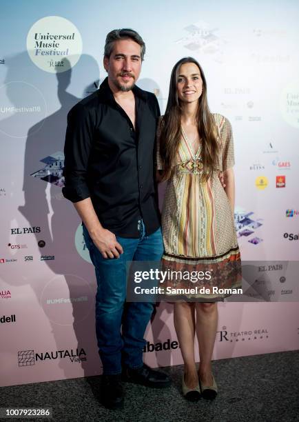 Alberto Ammann and Clara Mendez attend Steven Tyler Concert in Madrid on July 30, 2018 in Madrid, Spain.