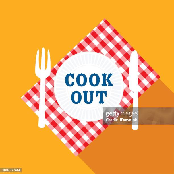 picnic place setting flat design bbq or barbecue  themed icon with shadow - place mat stock illustrations