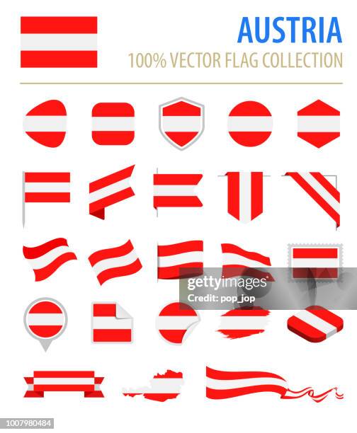 österreich - flagge flache vector icons - austria flag stock-grafiken, -clipart, -cartoons und -symbole