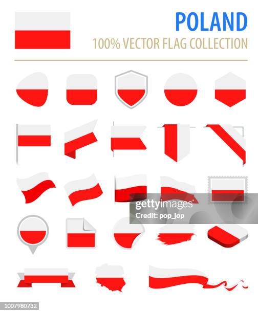 poland - flag icon flat vector set - polish flag stock illustrations