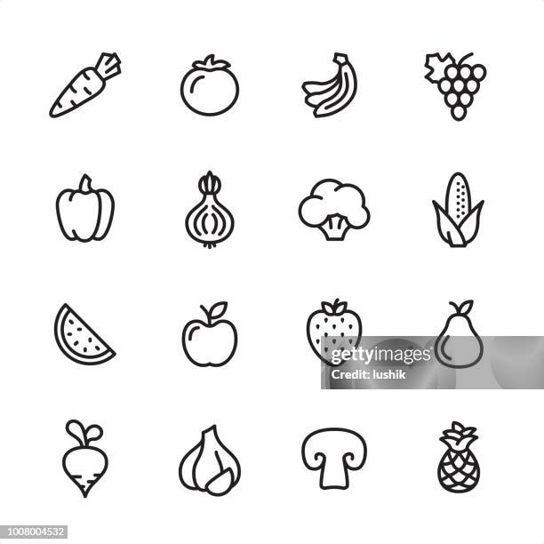 obst und gemüse - gliederung-icon-set - corn stock-grafiken, -clipart, -cartoons und -symbole