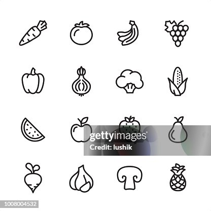 Fruits and Vegetables - outline icon set Fruits and Vegetables - outline icon set