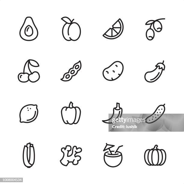 ilustrações de stock, clip art, desenhos animados e ícones de vegan food - outline icon set - eggplant