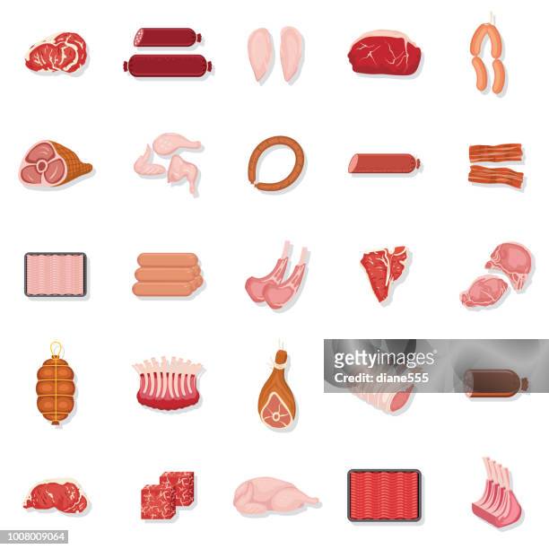 fresh meat icon set - pork cuts stock illustrations