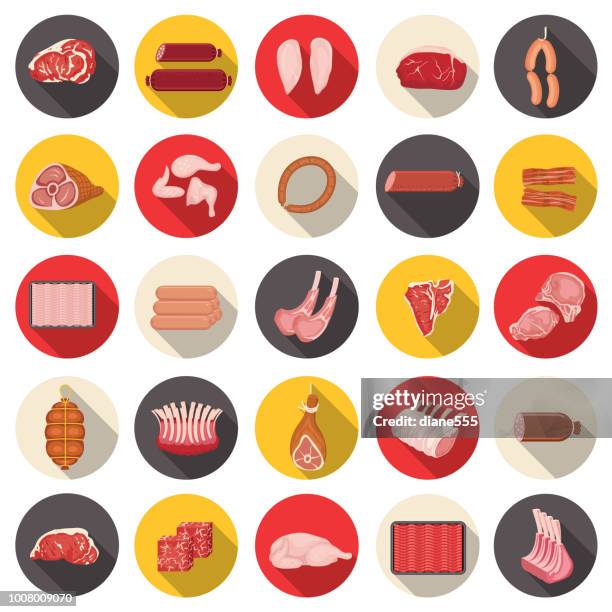 fresh meat icon set - t bone steak stock illustrations