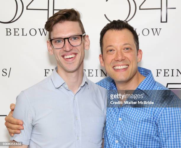 Ben Durocher and John Tartaglia backstage at the 'Avenue Q' 15th Anniversary Reunion Concert at Feinstein's/54 Below on July 30, 2018 in New York...