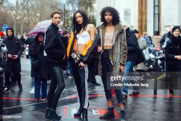 Models Jourdan Phillips, Lameka Fox, Aiden Curtiss during Paris Fashion Week Fall/Winter 2017 on March 5, 2017 in Paris, France.