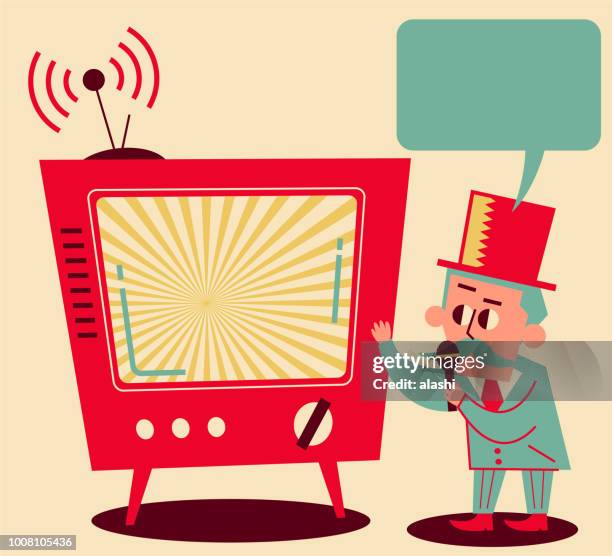 retro director talking with microphone, tv shows - creative director stock illustrations