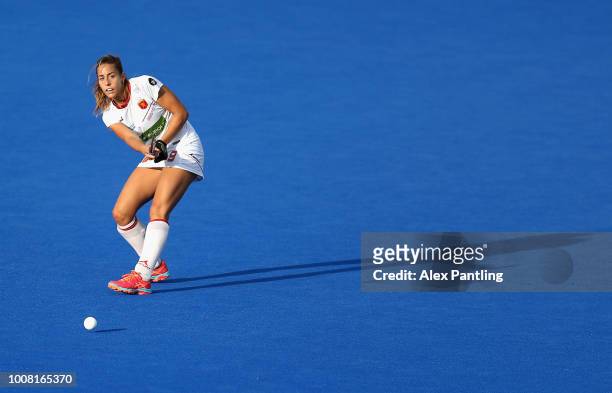Maria Lopez of Spain in action during the cross-over game between Belgium and Spain of the FIH Womens Hockey World Cup at Lee Valley Hockey and...