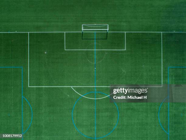 aerial view of football fields - aerial view of football field stockfoto's en -beelden