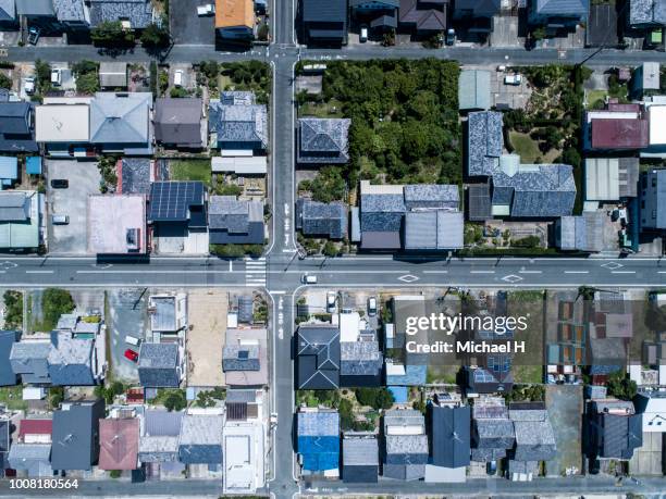 aerial view of residential area - straight foto e immagini stock
