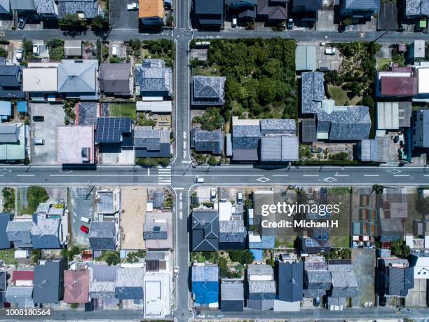 aerial view of residential area - aerial river straight stock pictures, royalty-free photos & images