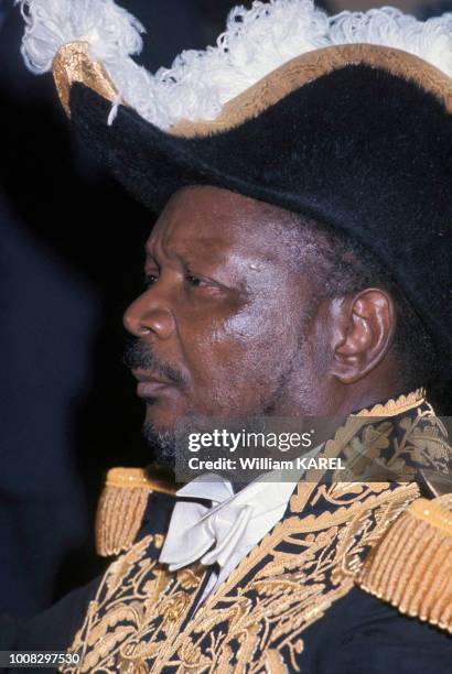 Empereur Jean-Bedel Bokassa en costume de Napoléon circa 1970 en République centrafricaine.