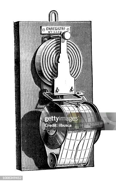 antique scientific engraving illustration: barometer - manometer stock illustrations