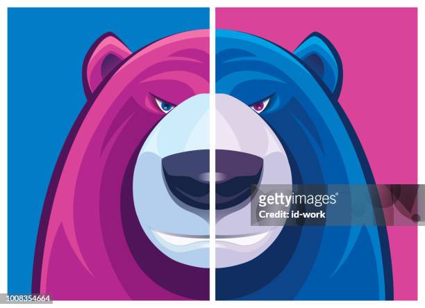 stockillustraties, clipart, cartoons en iconen met mascotte van de beer - angry bear face