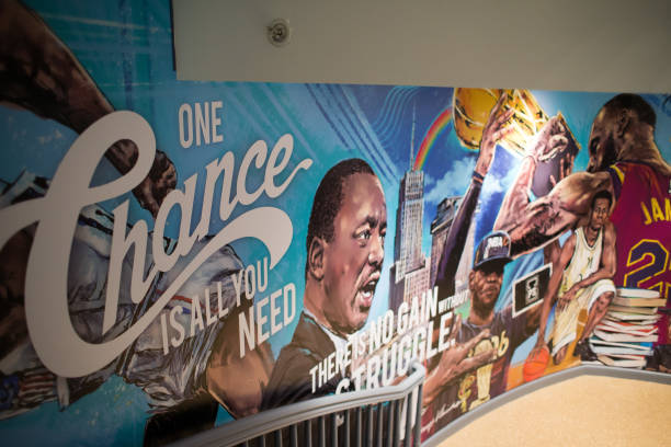 Large inspirational murals at the I Promise school on July 30, 2018 in Akron, Ohio. The new school is a partnership between the LeBron James Family...