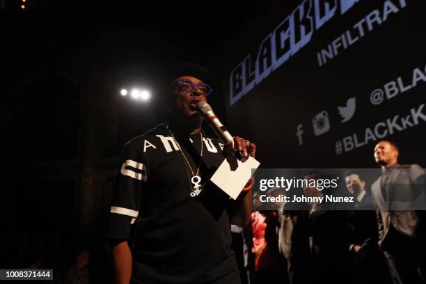 Spike Lee speaks onstage at the "BlacKkKlansman" New York Premiere at Brooklyn Academy of Music on July 30, 2018 in New York City.