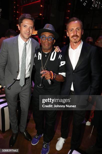 Topher Grace, Spike Lee, and Jasper Pääkkönen attend the "BlacKkKlansman" New York Premiere at Brooklyn Academy of Music on July 30, 2018 in New York...