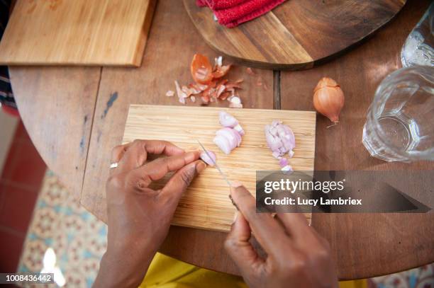 personal view of a woman cutting onions - chopping stock pictures, royalty-free photos & images