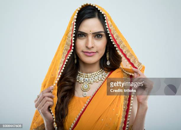beautiful indian woman portrait - sari isolated stock pictures, royalty-free photos & images