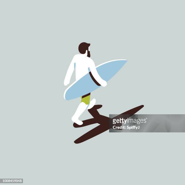 isometric surfer dude - surfboard stock illustrations