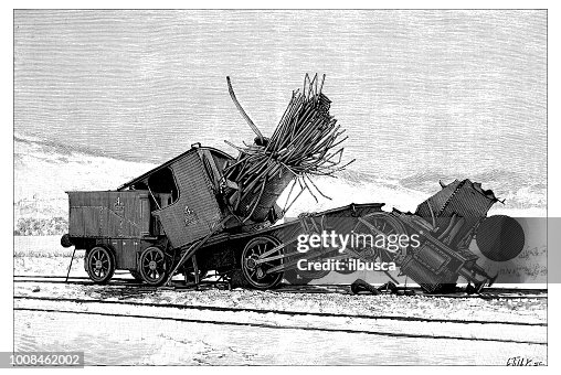 Exploding Locomotive Antique Scientific Engraving Illustration Locomotive Explosion High-Res ...
