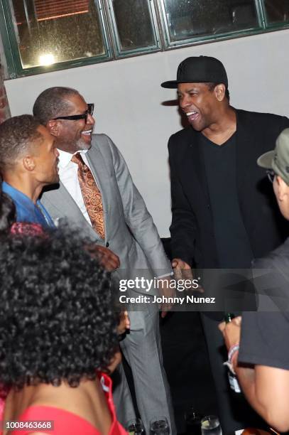 Cleo Anthony, Larry Cherry, and Denzel Washington attend the "BlacKkKlansman" New York Premiere at Brooklyn Academy of Music on July 30, 2018 in New...