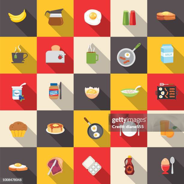 cute breakfast food icons set - fruit carton stock illustrations