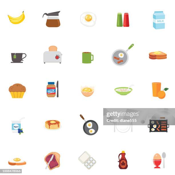 cute breakfast food icons set - restaurant griddle stock illustrations