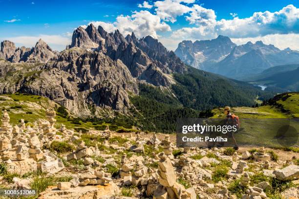view of cadini di misurina from the saddle, lavaredo national park, dolomites, european alps, italy, - belluno stock pictures, royalty-free photos & images