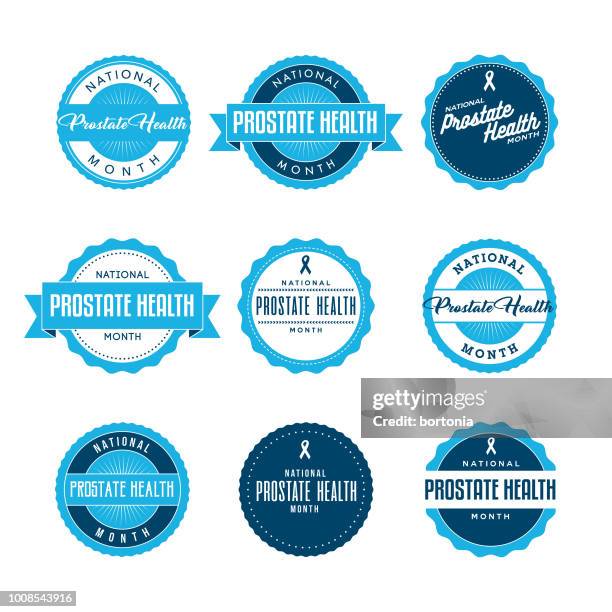 national prostate health month labels icon set - prostate cancer stock illustrations