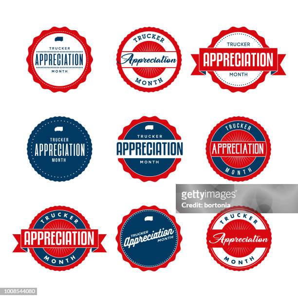 trucker appreciation month etiketten-icon-set - trucker stock-grafiken, -clipart, -cartoons und -symbole