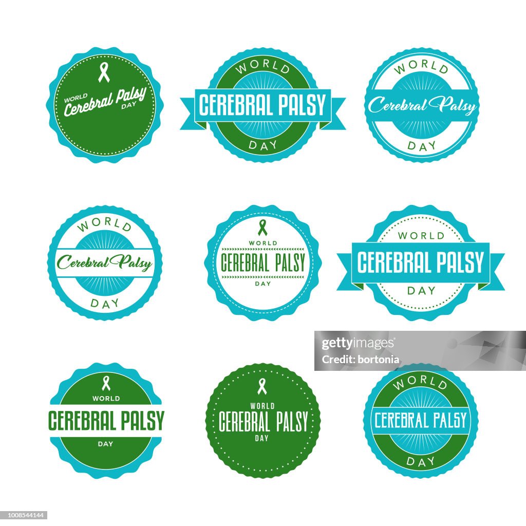 World Cerebral Palsy Day Labels Icon Set