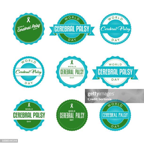 world cerebral palsy day labels icon set - cerebral palsy stock illustrations