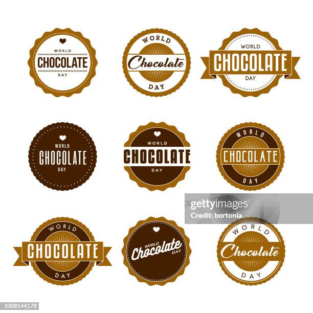 stockillustraties, clipart, cartoons en iconen met wereld chocolade dag etiketten icon set - chocolate