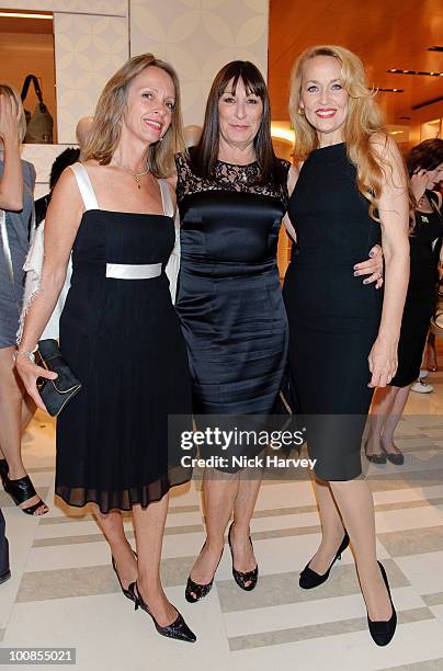 Sabrina Guinness, Anjelica Huston and Jerry Hall attend the launch of the Louis Vuitton Bond Street Maison on May 25, 2010 in London, England.