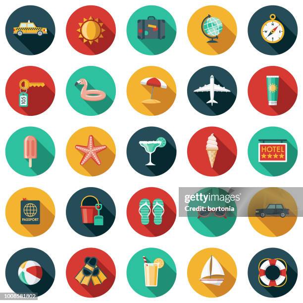 reisen & urlaub flaches design icon-set - travel icons stock-grafiken, -clipart, -cartoons und -symbole