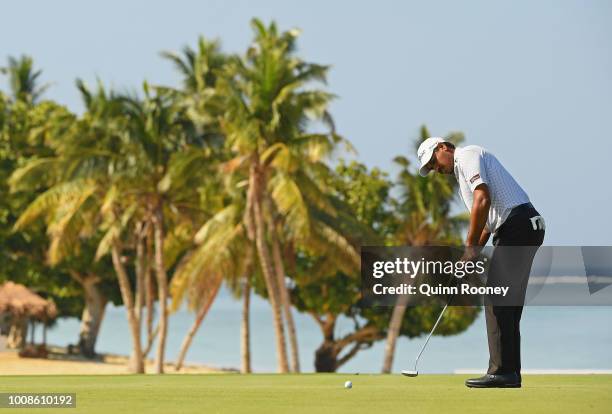 Gaganjeet Bhullar of India putts during the Pro Am at the Fiji International Golf Tournament on August 1, 2018 in Natadola, Fiji.