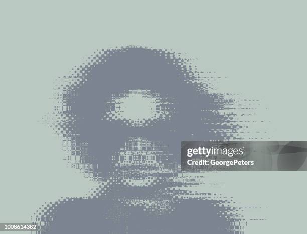 glitch technique portrait of a young woman with cool attitude - it vulnerability stock illustrations