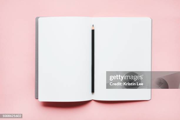 pencil on open notebook - open diary stock pictures, royalty-free photos & images