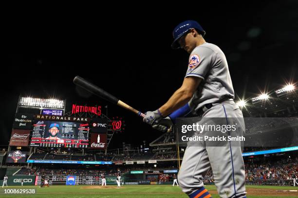 The scoreboard reads, 25-4, after the New York Mets lost to the Washington Nationals at Nationals Park on July 31, 2018 in Washington, DC.