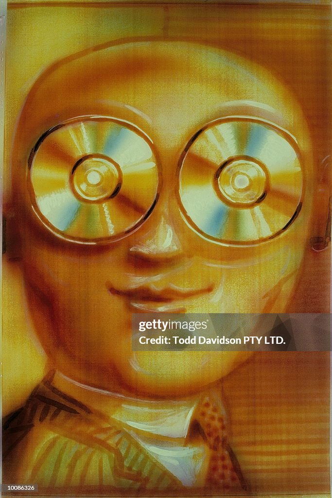 MAN WITH COMPACT DISKS AS EYES