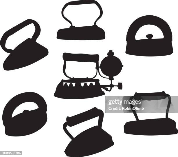antique irons silhouettes - iron stock illustrations