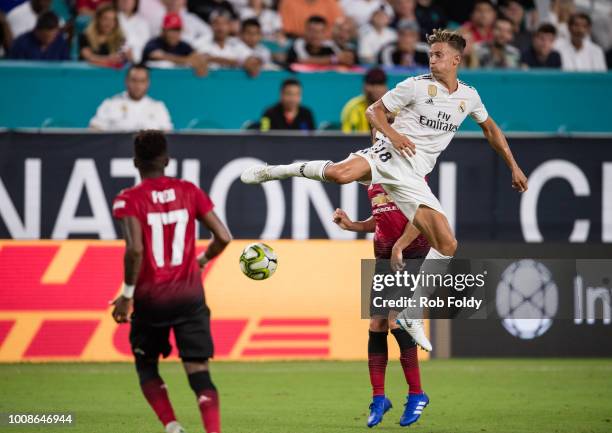 Marcos Llorente of Real Madrid in action during the International Champions Cup match against Manchester United at Hard Rock Stadium on July 31, 2018...