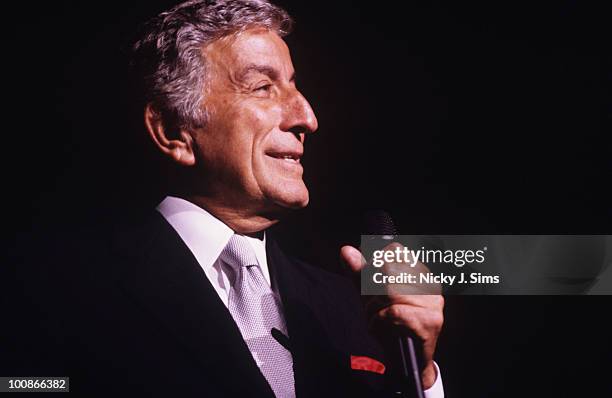 American singer Tony Bennett performs on stage at the Royal Albert Hall in London, England in 1997.